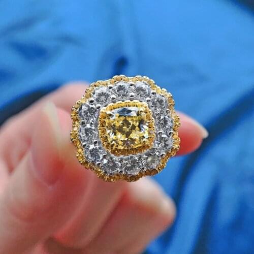 2020 Trend 100% 925 Sterling Silver 6*6MM Citrine Diamond Shining Crystal Rings For Women Wedding Engagement Ring Jewelry