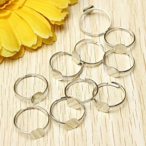300pcs Metal Silver Plated Ring Blank Jewelry Findings Flat Pad Base 8mm Adjustable Ring Settings Base