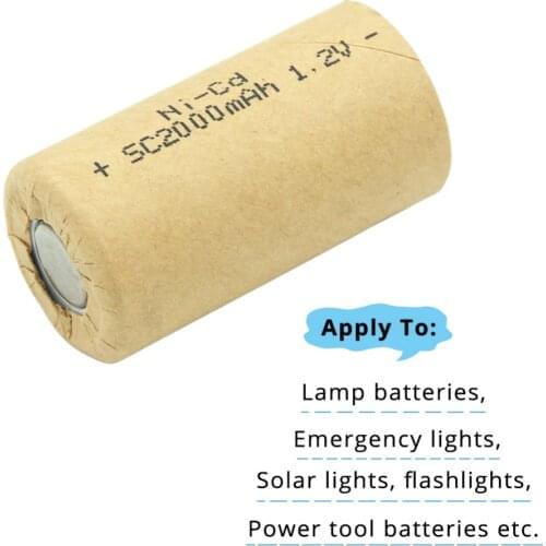 Sub C SC 2000mAh Ni CD NI-CD 1.2V Rechargeable Battery high discharge rate 10C for Electric tools Power Tool batteries