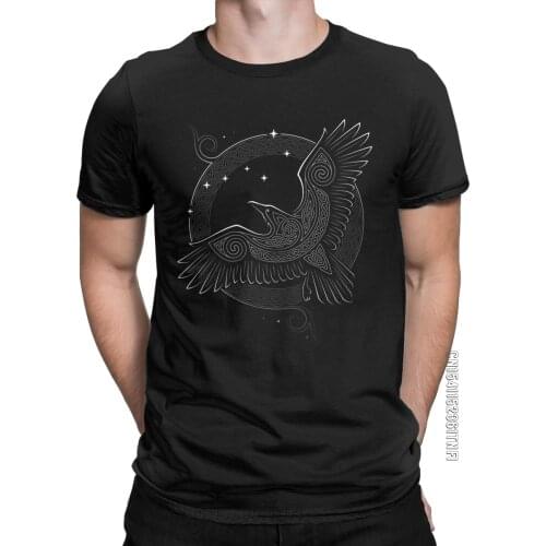 Viking Northern Raven T-Shirts For Men Mythology Vintage Cotton Tees Crewneck Classic Short Sleeve T Shirt 2XL 3XL Clothes