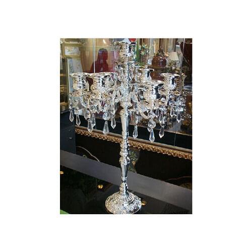 H51 cm silver plated candelabra embossed alloy decorative crystal candle holders retro wedding decoration candle holders ZT007