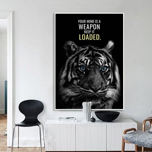 Wild Animal Canvas Painting Letter Motivational Quote Art Posters Tiger Lion Picture Print Wall Paintings for Office Home Decor