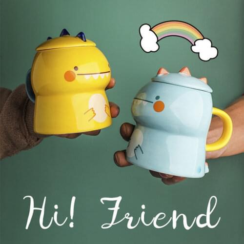 Creative Hand Painted Cartoon Unicorn Ceramic Water Cup Dinosaur Shaped Mug with Cover Spoon Super Cute Super Cute Personality