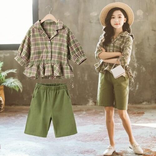 Girls' Suit New Plaid Long Sleeve Top+shorts Baby Girl Clothes Toddler Girl Fall Clothes 2021