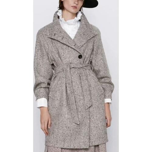 Nice Vintage Woman long Wool&Blends Coat Fad Fashion Ladies Winter Adjustable Waist Jacket Female Turtleneck coats