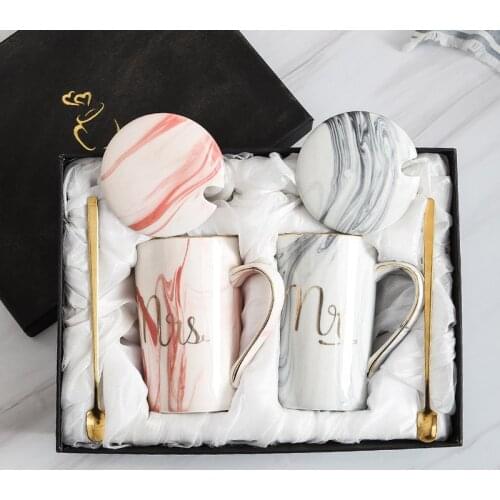 INS Marble Pattern Cup Phnom Penh Mug Gift Box Set Coffee Mug Couple Flamingo Ceramic Souvenir Wedding Bridal Lovers Gifts