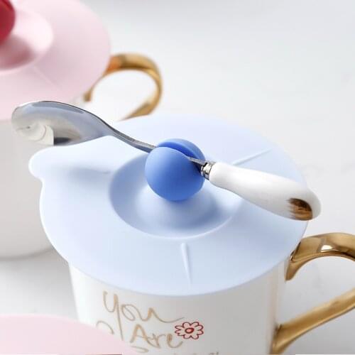 Food Grade Silicone Cup Lid Spoon Rest Household Sealed Leak-Proof Tea Coffee Mug Cup Cover Cute Drinking Accessories