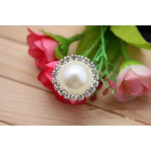 20pcs/pack 20mm ivory flat back rhinestone button metal pearl button wedding embellishment hair bow DIY hair accessory