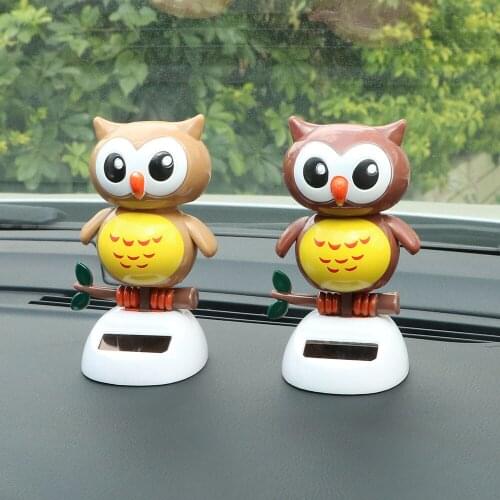 Cute Owl Birds Car Ornament Solar Powered Swing Doll Dashboard Decoration Dancing Shaking Head Car Styling Auto Accessories