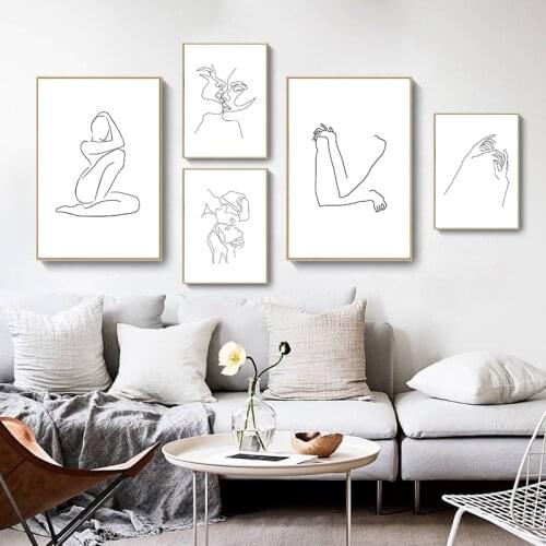 Minimalist Wall Art Painting Nordic Canvas Poster Abstract Print Canvas Line Pictures Man Intimate Relationship For Living Room