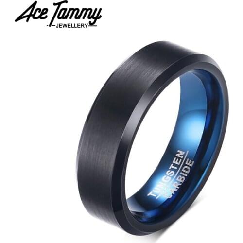 6MM Black and Blue Plated Tungsten Ring Wedding Bands Matt Surface Wedding Engagement Band Jewelry for Men Women