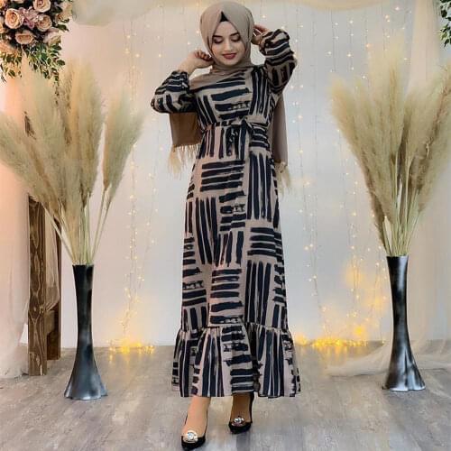 Muslim Abaya Dress Women Print Dubai Turkey Islamic Clothing Caftan Marocain Ruffles Hijab Dresses Musulmane Maix Robe Vestidos