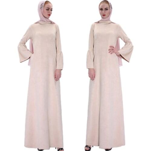Muslim Women Long Dress Suede Warm Winter Flare Sleeve Elegant Abayas Arab Jilbab Party Islamic Maxi Robe Gown Middle East New