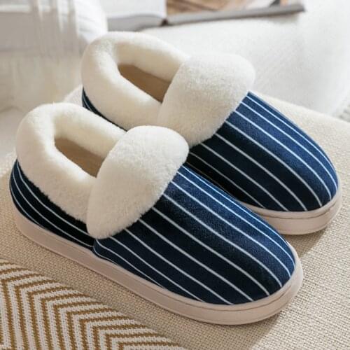 Men Home Plush Slippers stripe cozy fluffy Slippers Plus size 46 Winter Warm house furry Slipper Memory foam Soft male slippers