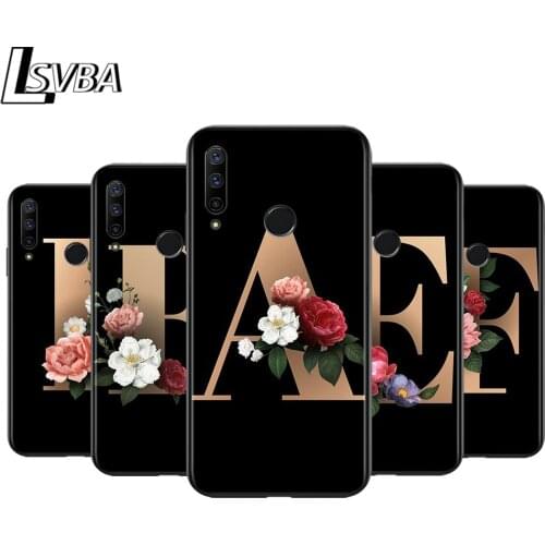 Anti-Fall Soft Black Cover Letter N R Alphabet Flowers For Huawei Honor 10i 10 8S 8C 8X 8A 8 7S 7A 7C Pro Phone Case