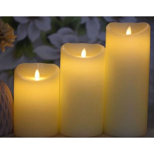 Set of 3 Flickering Flameless Pillar LED Candle Light Paraffin Wax Dancing Swinging Moving wick f/Wedding Home Bar Party Dia.8CM
