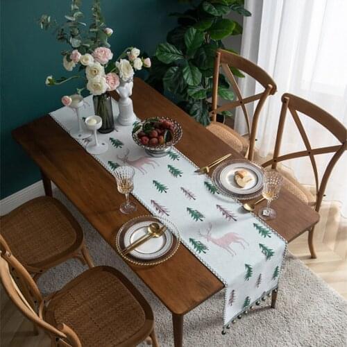 Nordic Style Christmas Tree Chenille With Beads Tassel Tablecloth Strips Exquisitely Embroidered Home Decoration Table Runner