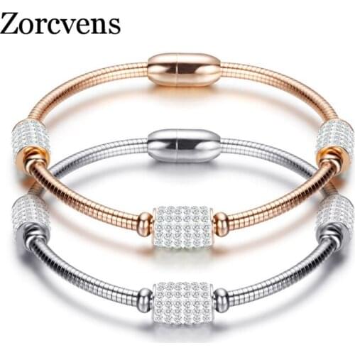 Modyle New Arrival Women Crystal Bead Bracelet Rose Gold/Silver Color Stainless Steel Snake Chain Fashion Women Wedding Jewelry