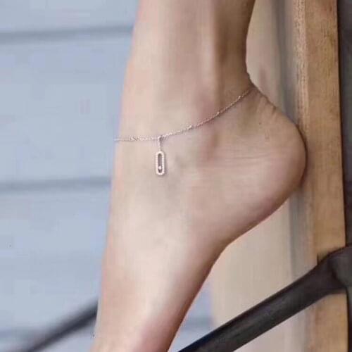 FashionBrand 925 Sterling Silver Jewelry For Women Beach Slide Drop Pendant Anklet Move Stone Design Summer Anklets