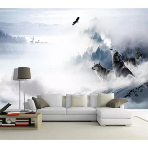 Beibehang papel de pared Custom wallpaper 3d mural wolf totem snow mountain elk TV background wall living room bedroom wallpaper