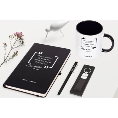 Personalized Ataturk Themed Black Notebook Pen Keychain Mug Set-1
