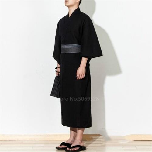 Unisex Samurai Traditional Japanese Kimono Clothing for Men Yukata Cosplay Obi Pajamas Set Cotton Robe Japan 9Style Soft Gown