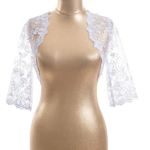 Half Long Sleeve Wedding Jacket Lace Appliqued Bridal Cape Short Bride Bolero Custom Made Wedding Cloak