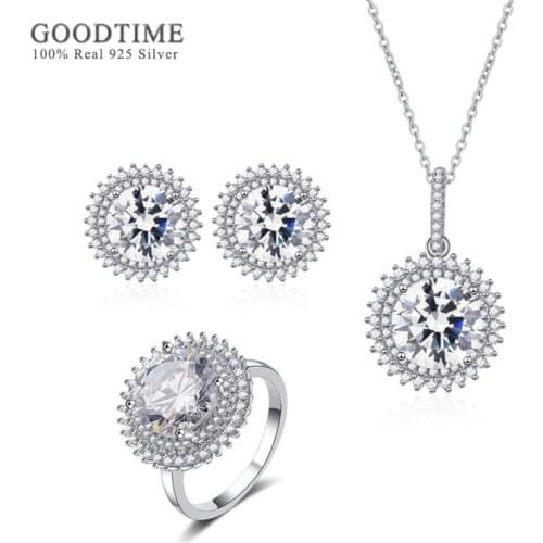Luxury Women Pure 925 Sterling Silver Bridal Jewelry Sets Snowflake Zircon Necklace Earrings Ring 3 Pieces Accessories Gift