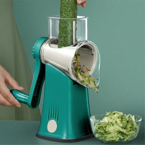 Manual Vegetable Cutter Slicer Rotate Mandoline Slicer Potato Carrot Grater with 3 Stainless Steel Chopper Blades Kitchen Tool