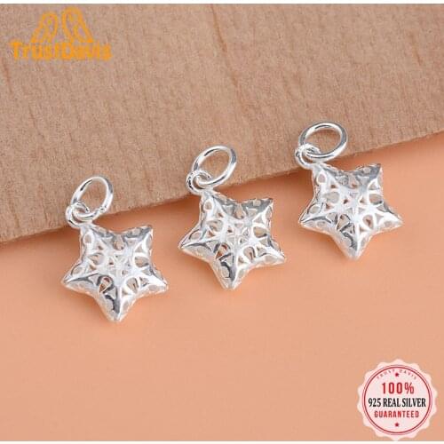 TrustDavis Real 925 Sterling Silver Fashion Hollow Star Charm Pendant Handmade DIY Accessories Fine Jewelry Wholesale HY135