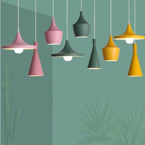 Nordic Modern Ceiling Lamp Macaron Color Aluminum Pendant Light for Living Room Dining Table Bedside Decorative Lighting Fixture