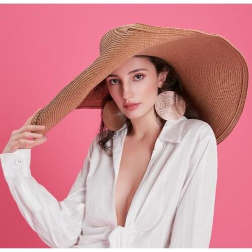 Foldable women oversized hat 70cm diameter large brim summer sun beach hats wholesale