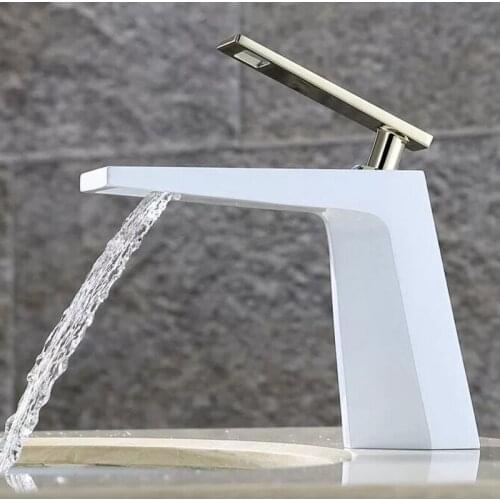 Black White Bathroom Basinfaucet Hollow Shape Bath Waterfall Faucets Single Handle Water Mixer Tap Salle De Bain