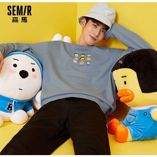 SEMIR Sweatshirt Men Cute Print College Youth Fashion Loose O Neck 2021 Spring New Cotton Hoodies Man