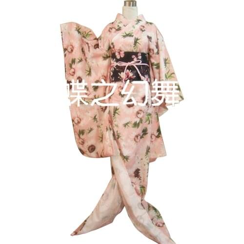 Japanese Furisode Kimono Women Floral Yukata Long Traditional Cosplay Costume