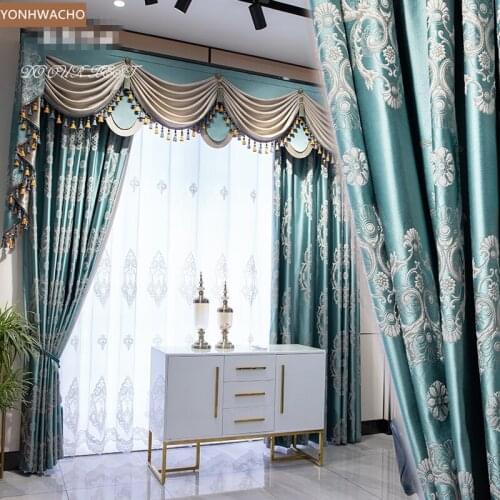 Custom curtain high-class high-precision jacquard bay window embroidered blue cloth blackout curtain valance tulle panel C713