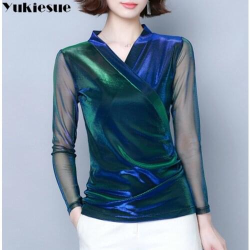 See through top women sexy shirt blusas mujer de moda 2020 long sleeve V-neck blouse women 3XL 4XL plus size women tops