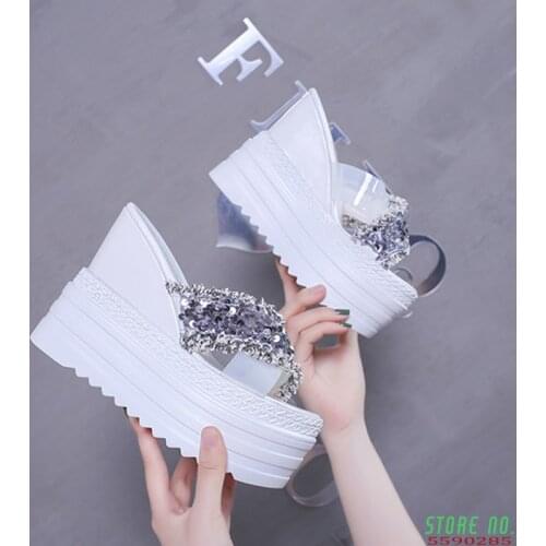 Womens Chunky Slippers Fashion Sequins Platform Shoes 2019 Summer PU Leather Ladies Slippers Shoes Woman Summer Beach Slipper