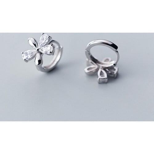 Glitter Flowers Sweet Cubic Zirconia 925 Sterling Silver Hoop Earrings For Women Korean Fashion Jewelry Bling Gift