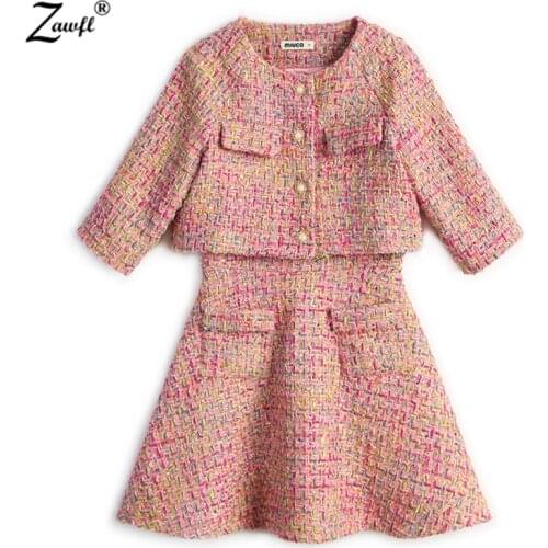 High quality 2021 new fashion elegant tassel dress two sets for women vintage woven tinsel tweed coat dress suits tassel edging