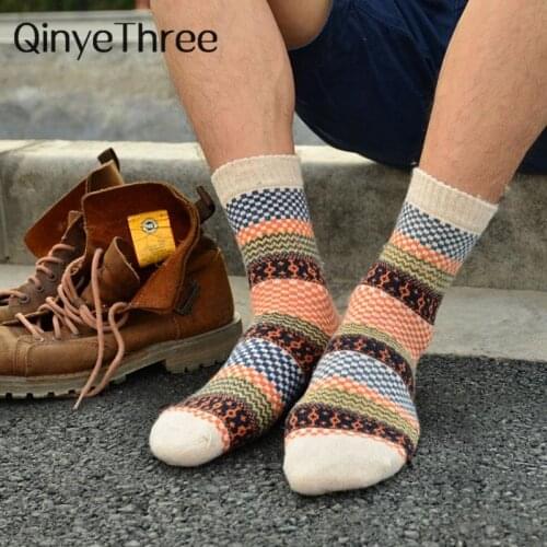 Winter Thick Warm Stripe Wave Lingge Lattice Square Wool Socks Casual Sock Boyfriend Retro British Style Christmas Sock Dropship