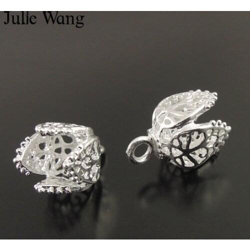 Julie Wang 10PCS Copper Hollow Lampshade Charms Silver Color Tassel End Cap Pendant Jewelry Making Findings DIY Accessories