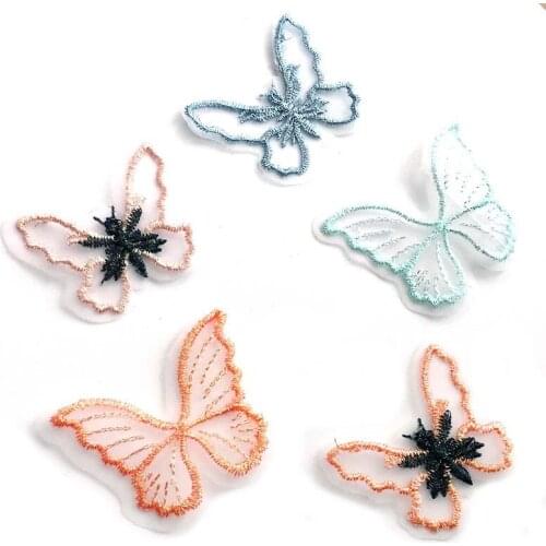 100pcs DIY Crafts Lace Fabric Butterfly Pink Green Blue Cloth Embroidery Patch Sew On Polyester DIY Appliques