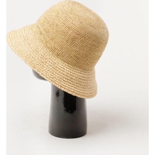 202008-hh7434A Fancy weaving handmade raffia grass solid bucket cap women fishermen hat