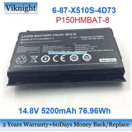 8 Cells 6-87-X510S-4D73 Battery for Clevo P150EM P151HM P150HMBAT-8 6-87-X510S-4D72 6-87-X510S-4D74 Laptop Battery 14.8V 5200mAh