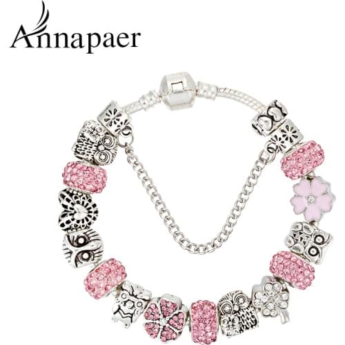 ANNAPAER European Silver Color Owl Charm Bracelets & Bangles For Women Jewelry Gift Dropshipping B17011