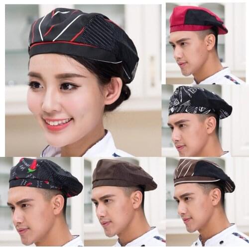 Adults Chef Beret Hat Cotton Mesh Cooker Cap Waiter Baker Catering Head Wrap
