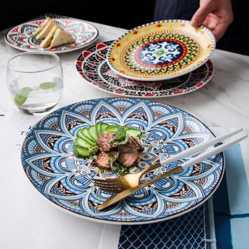 Bohemian dinner plate ceramic dinner plate service dish cake dish western food steak disc kitchen board wedding kitchen supplies