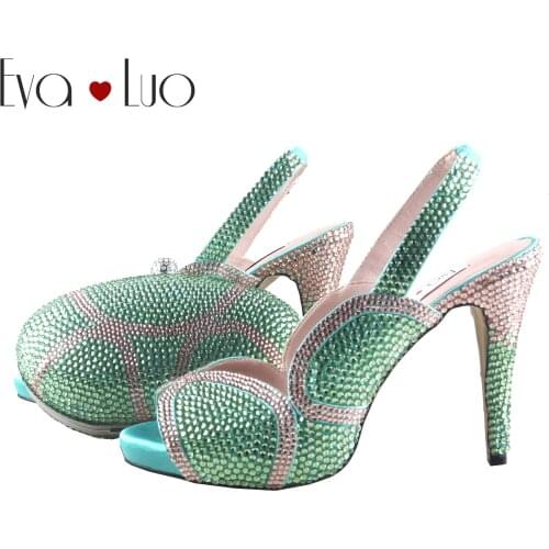 BS1140 Gorgeous Custom Made Mint Green Crystal Slingbacks Shoes High Heels Women Shoes Bridal wedding Shoes