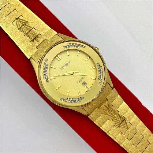 New mens watch quartz watch 24K gold watch non fading retro carved inlaid diamond gift for men waterproof calendar watch luxury